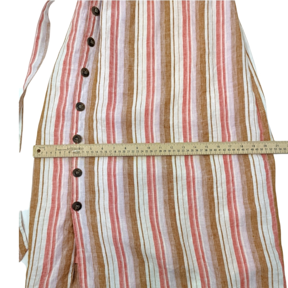 Joie Khari Linen Striped Midi Dress L Coral White Sleeveless Button Stripe - Picture 7 of 10